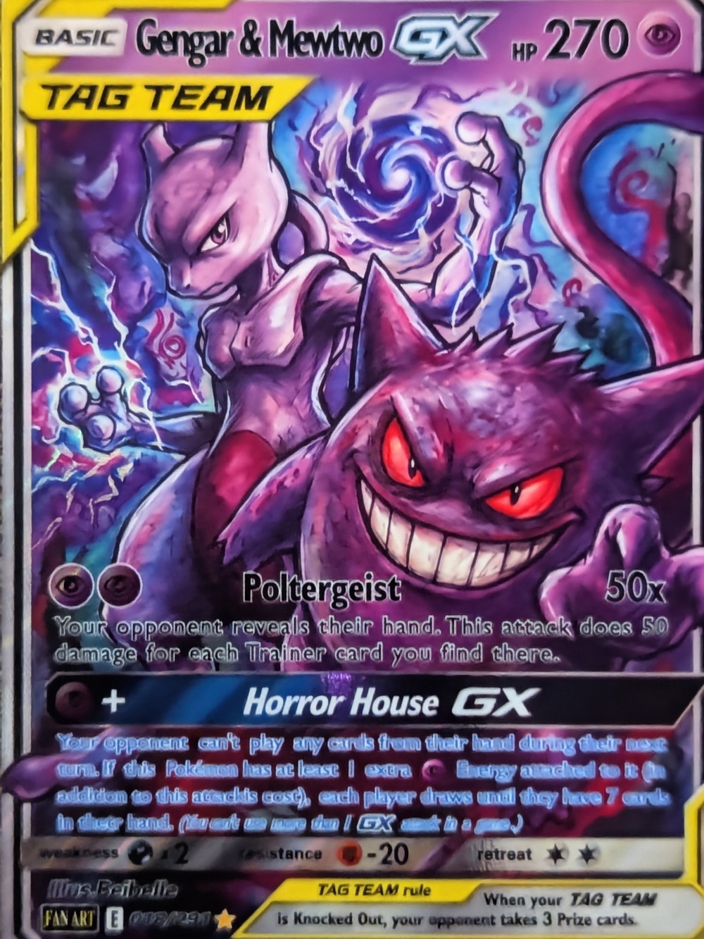 Gengar & Mewtwo GX Tag Team Fan Art Pokemon Card